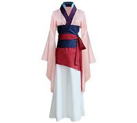 Angelaicos Womens Princess Mulan Costume Dress Chinese Heroine Party Ball Gown, Pink, Large