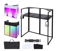 ANGELBECKE DJ Table. Portable DJ Booth Facade 20" x 40" Tabletop, Foldable DJ Facade Station for DJ Controller, Mixer & LaptopEvents&Parties - Includes Carry Bag&Two Metal Corner Tables