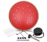 ANGELBECKE Steel Tongue Drum - 13 Inch 15 Notes C-key Handpan Drum Percussion Instruments with Music Book for Musical Education Entertainment Meditation Concert Mind Healing Yoga Zen (Red)