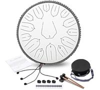 ANGELBECKE Steel Tongue Drum - 13 Inch 15 Notes C-key Handpan Drum Percussion Instruments with Music Book for Musical Education Entertainment Meditation Concert Mind Healing Yoga Zen (Titanium White)