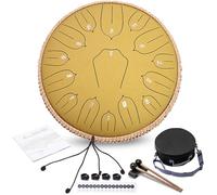 ANGELBECKE Steel Tongue Drum 13 Inch 15 Notes for Outside with Bag Sticks Music Book Handpan Drum Musical Education Entertainment Meditation Yoga Zen Gifts (Yellow)