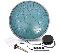 ANGELBECKE Steel Tongue Drum 13 Inch 15 Notes,Rain Drum for Outside Panda Drum with Bag Sticks Music Book Handpan Drum Musical Education Entertainment Meditation Yoga Zen Gifts (Malachite)