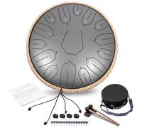 ANGELBECKE Steel Tongue Drum for Outside with Bag Sticks Music Book Handpan Drum Musical Education Entertainment Meditation Yoga Zen Gifts (Silver, 13 Inch 15 Note)