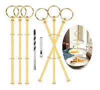ANGELEMM 6 Pack Cake Stand Rods Set 3 Tier Vintage Metal Rod Gold Rods Kit Rod with 6 mm Drill Centre Hole Cutter for Wedding Cake Stand