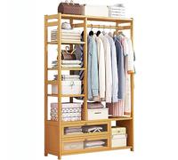 Bamboo Clothes Rack, Garment Rack Stand Clothes Rail with 4-Tier Storage Shelf and Hanging Rod, Open Bedroom Wardrobes for Bedroom Storage, Clothes Rack for Living Room L:68/100CM