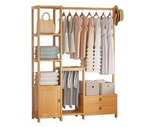 Bamboo Clothes Rail, Clothes Rack with Hanging Rod, Free Standing Garment Rack with Storage Shelves Coat Rack, Open Wardrobe Clothing Hanger Storage Organiser for Bedroom Hallway
