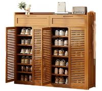 angelfanmily Bamboo Shoe Cabinet Large: 8-Tier Shoe Storage Unit with 4 Rattan Doors, Freestanding Shoes Rack Organizer, Space Saving Shoe Storage Cupboard, for Hallway Bedroom Entryway