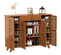 angelfanmily Bamboo Shoe Cabinet with Drawer, Shoe Storage with 4 Louvered Doors and 5 Tier Storage, Compact Hallway Storage Unit for Small Spaces, Hallway Shoe Cupboard Storage Organizer