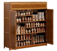 angelfanmily Bamboo Shoe Storage Cabinet, Modern 7-Tier Narrow Shoe Cabinet with 4 Doors, Saving Space Shoes Storage Organiser Rack for Entryway, 7-Tier Shoe Storage Cabinet Organiser