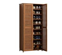 angelfanmily Bamboo Shoe Storage Cabinet: Wooden Shoes Rack Organiser with Drawer and Doors, Shoe Organiser Stand, Modern Shoe Rack with Adjustable Shelves for Living Room, Hallway, Bedroom