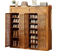 angelfanmily Bamboo Shoe Storage Cabinets with Doors, Hallway Cupboard Storage Organiser, 8 Tier Shoe Cabinet Shoe Rack for Corridor, Hall, Living Room, Space Saving Shoe Storage Cupboard