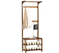 Coat Rack with Shoe Storage, Coat Stand with Removable Double row Hooks Free Standing Hall Tree Bamboo Frame Hat for Shoe and Coat Rack for Hallway, Living Room（Tan color）