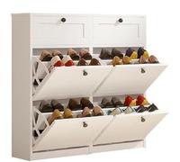 angelfanmily Shoe Cabinet with 4 Flip Drawers, Freestanding Shoe Storage Rack Cabinet, Shoes Storage Cabinet with Adjustable Shelves, Wooden Cupboard Organizer for Entryway, Living Room