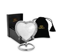 ANGELFOREVER Heart Urn for Ashes - Small, White, Heart with Angel Motif, 3 cubic inches, with Stand & Box