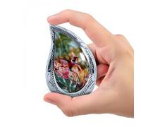 AngelForever Teardrop Keepsake Urn for Human Ashes | Hummingbird Design Mini Aluminum Memorial Urn - 3 Cubic Inch Ash Holder with Velvet Bag & Thank You Card