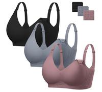 Angelhood 3 Pack Nursing Bras for Breastfeeding Seamless Pregnancy Maternity Bra Wireless Sleep Bralette with Extenders, Black/Blue/Lotus Pink, XXL
