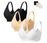 Angelhood 3 Pack Nursing Bras for Breastfeeding Seamless Pregnancy Maternity Bra Wireless Sleep Bralette with Extenders, Black/Beige/White, M