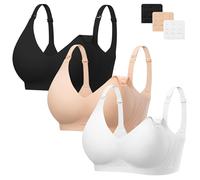 Angelhood 3 Pack Nursing Bras for Breastfeeding Seamless Pregnancy Maternity Bra Wireless Sleep Bralette with Extenders, Black/Beige/White, XL