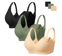 Angelhood 3 Pack Nursing Bras for Breastfeeding Seamless Pregnancy Maternity Bra Wireless Sleep Bralette with Extenders, Black/Beige/Green, M