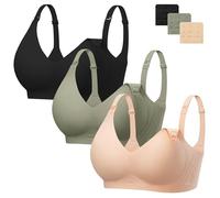 Angelhood 3 Pack Nursing Bras for Breastfeeding Seamless Pregnancy Maternity Bra Wireless Sleep Bralette with Extenders, Black/Beige/Green, 3X-Large