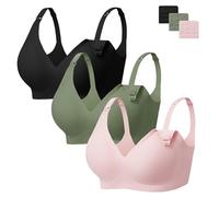 Angelhood 3 Pack Nursing Bras for Breastfeeding Seamless Pregnancy Maternity Bra Wireless Sleep Bralette with Extenders, Black/Pink/Green, M