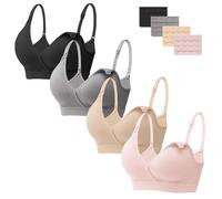 Angelhood 4 Pack Nursing Bras for Breastfeeding Women Maternity Bras Seamless Sleep Bra Wireless Bralette, Black Gray Beige Pink, L