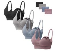 Angelhood 4 Pack Nursing Bras for Breastfeeding Women Maternity Bras Seamless Sleep Bra Wireless Bralette, Black Gray Blue Purplebean, L