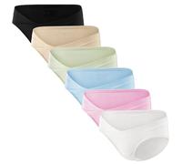 Angelhood 6 Pack Womens Cotton Maternity Underwear,Healthy Maternity Pregnancy Panties Postpartum Mother Under Bump Underwear, Multicoloured E, M
