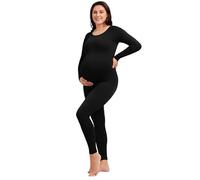 Angelhood Maternity Bodysuit Ribbed Long Sleeve Maternity Workout Romper One Piece Yoga Pregnancy Jumpsuit Shapewear, Black, S