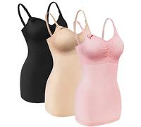 Angelhood Maternity Nursing Tank Tops for Breastfeeding,Womens Nursing Maternity Cami Built in Bra Sleep Bra, Black/Beige/Pink, L