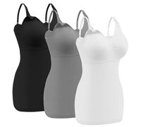 Angelhood Maternity Nursing Tank Tops for Breastfeeding,Womens Nursing Maternity Cami Built in Bra Sleep Bra, Black/Gray/Whtie, M
