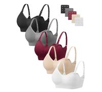Angelhood Nursing Bra 5 Pack Womens Maternity Breastfeeding Bra Seamless Wireless Sleep Bra with Bra Extenders, 5 Pack Multicoloured L, L