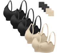 Angelhood Nursing Bra 5 Pack Womens Maternity Breastfeeding Seamless Wireless Sleep Bra with Extenders, 5 Pack Multicoloured K, XL
