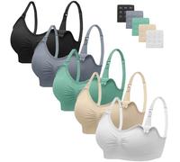 Angelhood Nursing Bra 5 Pack Womens Maternity Breastfeeding Seamless Wireless Sleep Bra with Extenders, 5 Pack Multicoloured Y, L