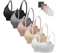 Angelhood Nursing Bra 5 Pack Womens Maternity Breastfeeding Seamless Wireless Sleep Bra with Extenders, 5 Pack Multicoloured a, M