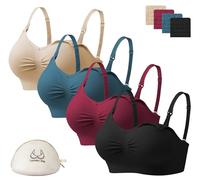 Angelhood Nursing Bra for Breastfeeding with Removable Bra Pads Seamless Nursing Bra with Support, Pack of 4, Burgundy/Dark Green/Beige/Black, L