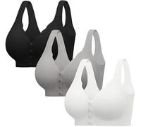 Angelhood Nursing Bra Pack of 3 Women's Maternity Breastfeeding Bra Wireless Sleep Bra Bralette with Extenders & Clips, Black/Grey/White, L