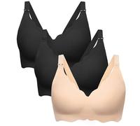 Angelhood Nursing Bras for Breastfeeding 3 Pack Seamless Maternity Bra, Black/Black/Nude, XL