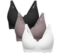 Angelhood Nursing Bras for Breastfeeding 3 Pack Seamless Maternity Bra, Black/Coffee/White, L