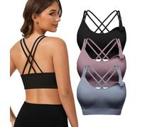 Angelhood Nursing Bras for Breastfeeding, Criss-Cross Back Nursing Sports Bra Support Yoga Maternity Bras Pack of 3, 1, Black/Blue/Lotus Pink, XXL