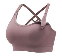 Angelhood Nursing Bras for Breastfeeding, Seamless Nursing Sports Bra Medium Impact Support Maternity Bras for Pregnancy, Lotus Root Pink, XL
