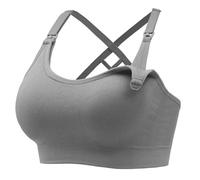 Angelhood Nursing Bras for Breastfeeding, Seamless Nursing Sports Bra Medium Impact Support Maternity Bras for Pregnancy, Grey, L