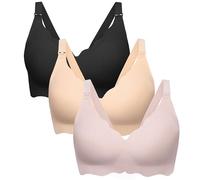 Angelhood Nursing Bras for Breastfeeding Ultra Comfort Seamless Maternity Bra Pack Wireless Pregnancy Bralette Bra Extender, Black/Nude/Pink, L