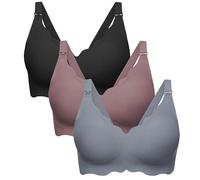 Angelhood Nursing Bras for Breastfeeding Ultra Comfort Seamless Maternity Bra Pack Wireless Pregnancy Bralette Bra Extender, Black/Mauve/Blue, L