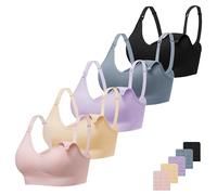 Angelhood Ribbed Nursing Bra Wireless V Neck Maternity Nursing Bra Low Cut Bralette Sleeping Breastfeeding with Extenders, Black/Blue/Pink/Nude/Purple, XXL
