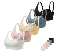 Angelhood Ribbed Nursing Bras 5 Pack Wireless V Neck Maternity Nursing Bra, Black/Blue/Pink/Nude/White, XXL