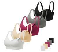 Angelhood Ribbed Nursing Bras 5 Pack Wireless V Neck Maternity Nursing Bra, Black/Grey/White/Nude/Burgundy, XXL