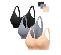 Angelhood Seamless Bras Women Soft Jelly Push Up Wireless Bra Supportive V Neck No Underwire Comfort Tshirt Bralettes, Black/Blue/Nude, XL