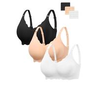 Angelhood Seamless Bras Women Soft Jelly Push Up Wireless Bra Supportive V Neck No Underwire Comfort Tshirt Bralettes, Black/White/Nude, M