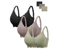 Angelhood Seamless Jelly Bras for Women Wireless Push Up T-Shirt Bra Pack, Black/Coffee/Green, M